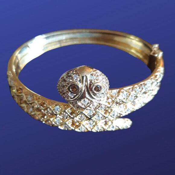 1990s Cuff Bracelet Vintage Snake Rhinestone Marked 925 - Picture 1 of 15